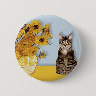 Badge Rond 5 Cm Tournesols - Chat tigré tabby 30