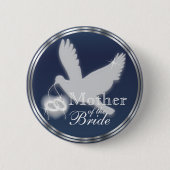Badge Rond 5 Cm Tourterelle blanche avec anneaux Mariages sur bleu (Devant)