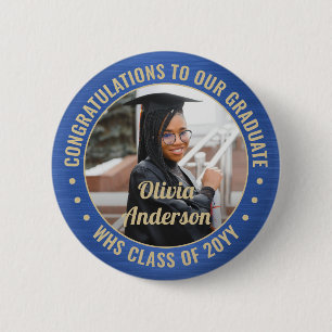 Badge Rond 5 Cm Tous les textes Graduation Photo Félicats Bleu et 