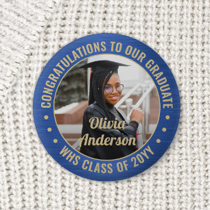 Badge Rond 5 Cm Tous les textes Graduation Photo Félicats Bleu et 