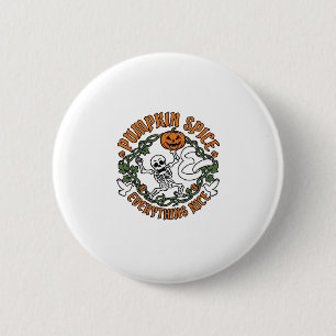 Badge Rond 5 Cm Tout Citrouille Épice Nice Halloween Squelette V