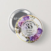Badge Rond 5 Cm Tout Mariage (35) Gold Frame Roses Anniversaire (Devant & derrière)