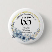 Badge Rond 5 Cm Tout Mariage (65) Élégant Anniversaire Floral Bleu (Devant)