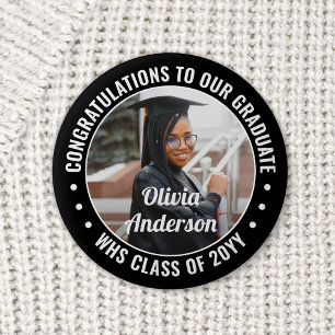 Badge Rond 5 Cm Tout texte Graduation Photo Félicats Noir et Blanc