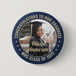 Badge Rond 5 Cm Tout Texte Graduation Photo Félicitations Marine B