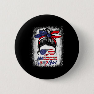 Badge Rond 5 Cm Toute Américaine Trump Girl 4 juillet Messy Bun Pr