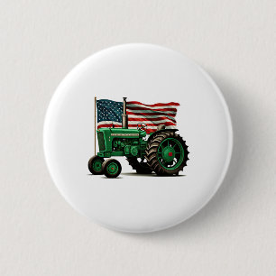 Badge Rond 5 Cm Tracteur de ferme agricole Drapeau Usa Tracteur Am
