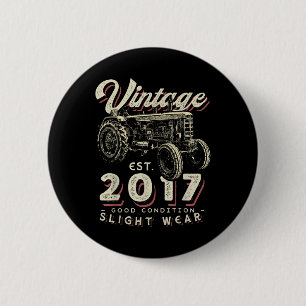 Badge Rond 5 Cm Tracteur de paysan vintage Établie en 2017 5e anni