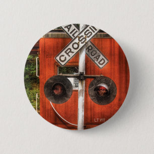 Badge Rond 5 Cm Train - croisement de chemin de fer
