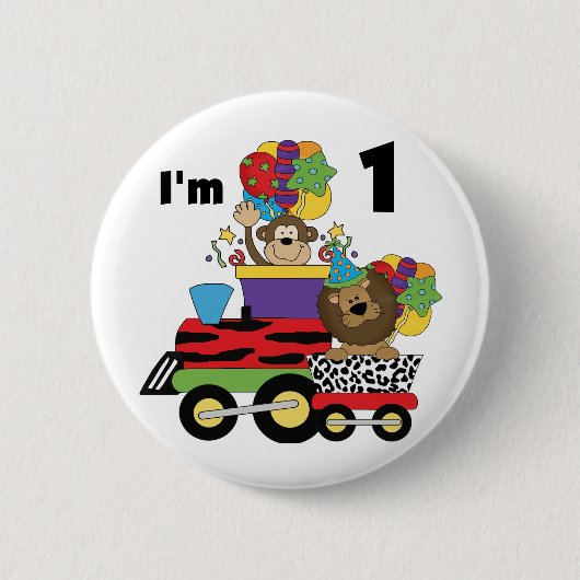 Badge Rond 5 Cm Train Jungle 1er Anniversaire T-shirts et cadeaux (Devant)