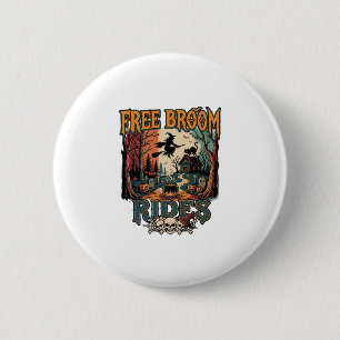 Badge Rond 5 Cm Trajets de balai gratuits Halloween Sorcière Crâne