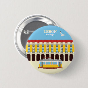 Badge Rond 5 Cm Tramway jaune vintage de Lisbonne