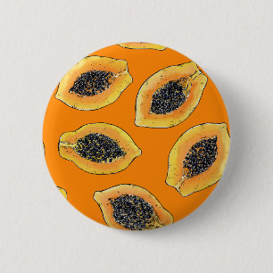 Badge Rond 5 Cm Tranches de Papaya sur orange