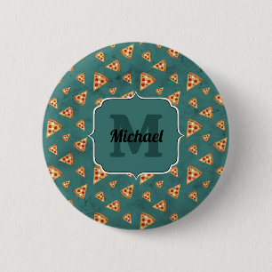 Badge Rond 5 Cm Tranches de pizza cool motif sarcelle vintage Mono
