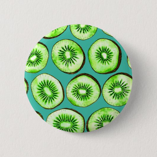 Badge Rond 5 Cm Tranches Kiwi sur turquoise (Devant)