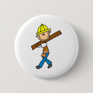 Badge Rond 5 Cm Travailleur de la construction avec le bouton de