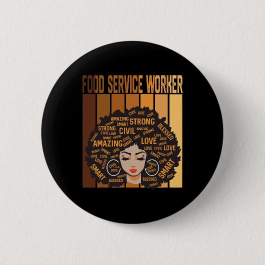 Badge Rond 5 Cm Travailleur de service alimentaire Afro Afro-Améri (Devant)