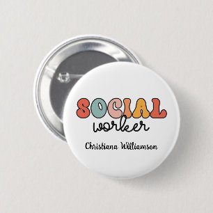 Badge Rond 5 Cm Travailleur social rétro personnalisé