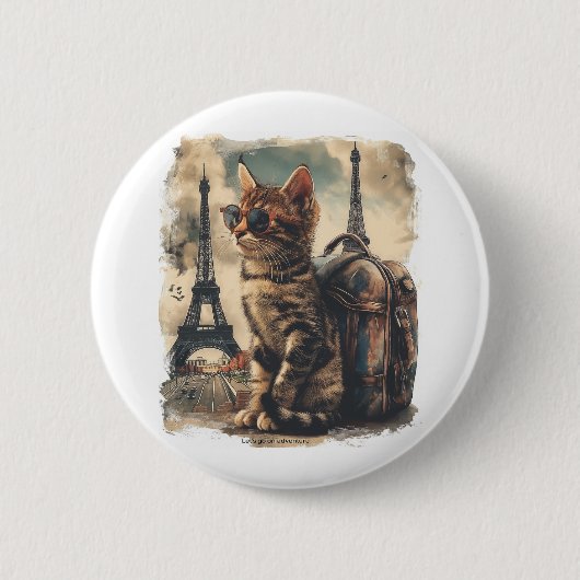 Badge Rond 5 Cm Travel Buddy Cat (Devant)