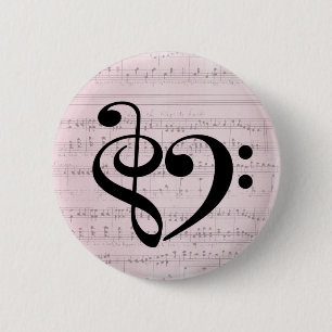 Badge Rond 5 Cm Treble Clef Bass Clef Coeur feuille Vintage musiqu