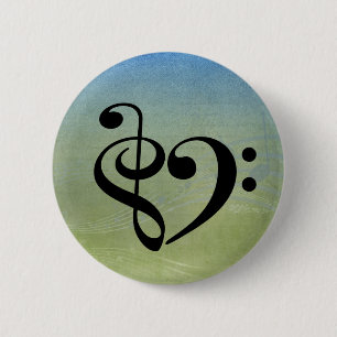 Badge Rond 5 Cm Treble Clef Bass Clef Coeur feuille Vintage musiqu