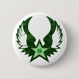 Badge Rond 5 Cm trèfle à quatre feuilles. étoile ailée.