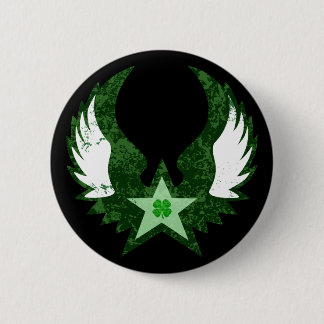Badge Rond 5 Cm trèfle à quatre feuilles. étoile ailée.