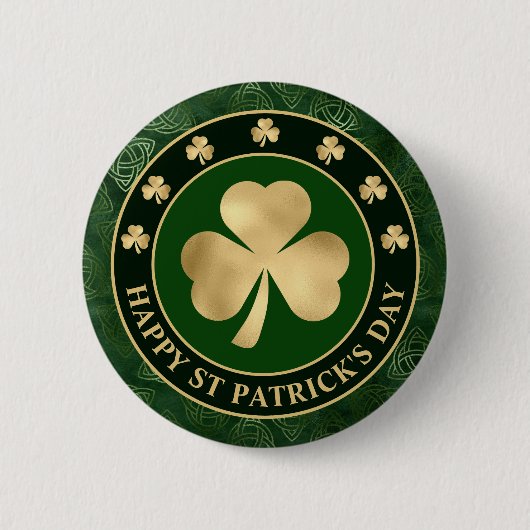 Badge Rond 5 Cm Trèfle de Shamrock vert et or Saint Patrick (Devant)