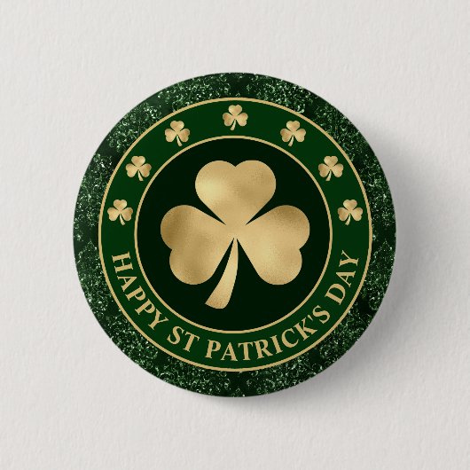 Badge Rond 5 Cm Trèfle de Shamrock vert et or St Patrick's Day (Devant)