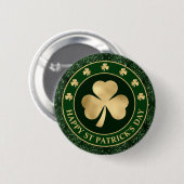 Badge Rond 5 Cm Trèfle de Shamrock vert et or St Patrick's Day (Devant & derrière)