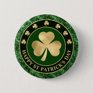 Badge Rond 5 Cm Trèfle de Shamrock vert et or St Patrick's Day