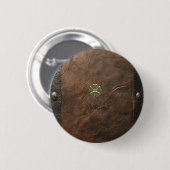 Badge Rond 5 Cm Trèfle doré Saint-Patrick, Cuir marron (Devant & derrière)