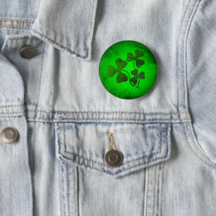 Badge Rond 5 Cm Trèfle irlandais/trèfle vert, éclat vert de l'Irla