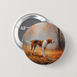 Badge Rond 5 Cm Trekking Walker Coonhound à l'automne Feuilles aut