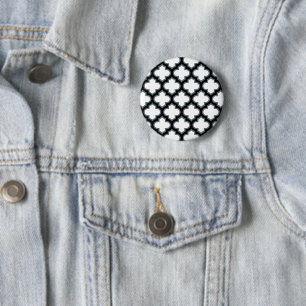 Badge Rond 5 Cm Trellis blanc et noir, treillis, Quatrefoil