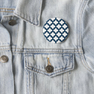 Badge Rond 5 Cm Trellis bleu blanc et marine, treillis, Quatrefoil