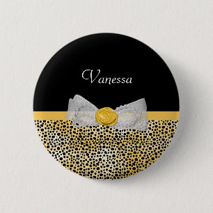 Badge Rond 5 Cm Trendy Jaune Cheetah Imprimer Bow fantaisie et nom
