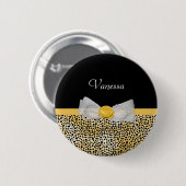 Badge Rond 5 Cm Trendy Jaune Cheetah Imprimer Bow fantaisie et nom (Devant & derrière)