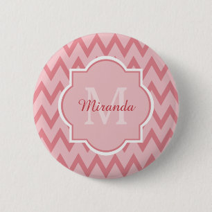 Badge Rond 5 Cm Trendy Pink Chevron Zigzag Nom et Monogramme