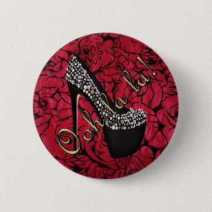 Badge Rond 5 Cm Tres Chic Rouge Fleurs