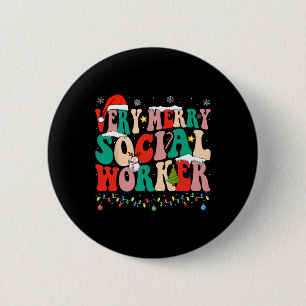 Badge Rond 5 Cm Très joyeux Noël Travailleur social Xmas Cool Noël