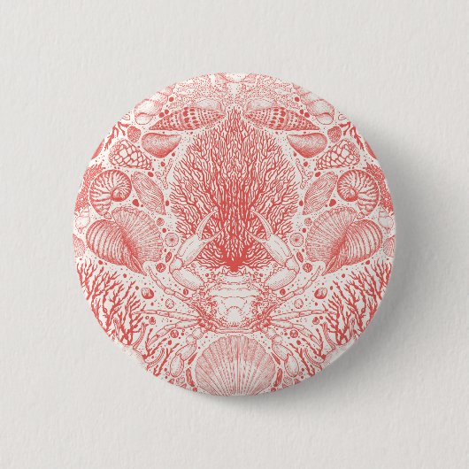 Badge Rond 5 Cm Trésors de plage en rouge corail (Devant)