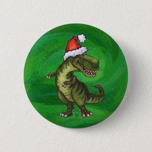 Badge Rond 5 Cm TRex à Santa Hat sur Green