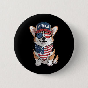 Badge Rond 5 Cm Tri Color Corgi 4 juillet nous American Flag Chien