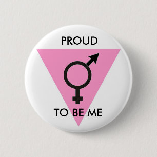 BADGE ROND 5 CM TRIANGLE ROSE TRANGENDER, FIÈRE, POUR ÊTRE JE