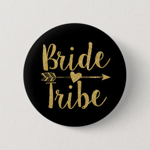 Badge Rond 5 Cm Tribe de mariée   Parties scintillant en or
