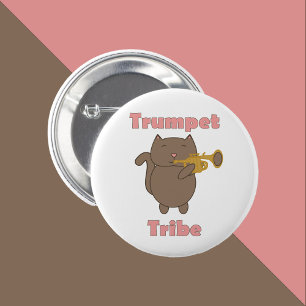 Badge Rond 5 Cm Tribu Trompette Chat Drôle Rose