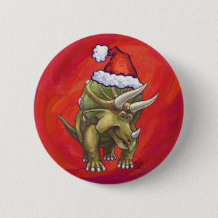 Badge Rond 5 Cm Tricératops Noël En Rouge