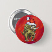Badge Rond 5 Cm Tricératops Noël En Rouge (Devant & derrière)
