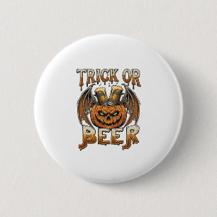 Badge Rond 5 Cm Trick Or Beer Halloween Citrouille Squelette Ailes
